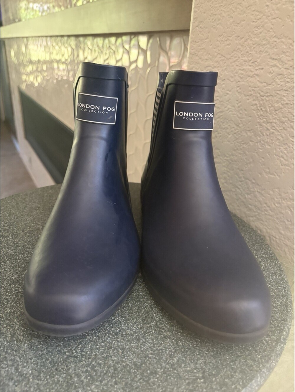 LONDON FOG Women’s Piccadilly Navy Flat Rain Boots Rubber Ankle Booties 8M